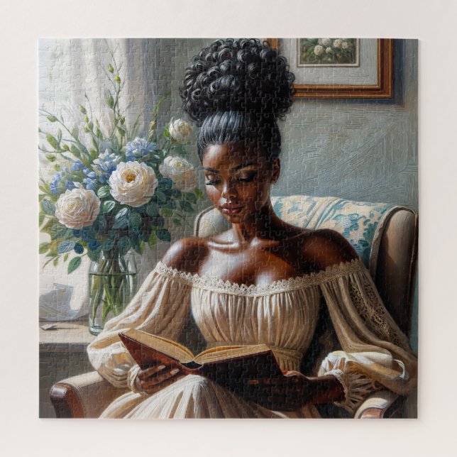 Quebra-cabeça Bonito negra lendo arte (Vertical)