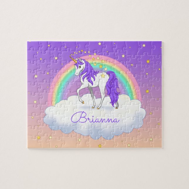 Quebra-cabeça Bonito Purple Sweet Dreams Rainbow Unicorn (Horizontal)