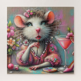 Quebra-cabeça Bonito Rat Lady Tendo um Martini Contemplando