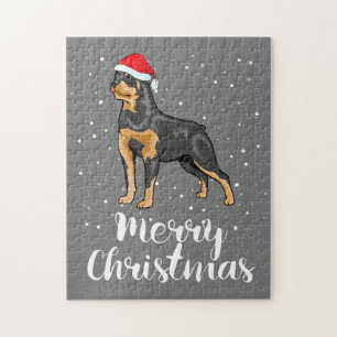 Quebra-cabeça Bonito Rottweiler Santa Hat Feliz Figurino de Nata