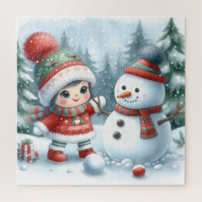 Quebra-cabeça Bonito Snowman E Amigo (Vertical)