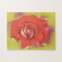 Bonito Wet Watercolor Red Pink Rose Art Quebra-cab