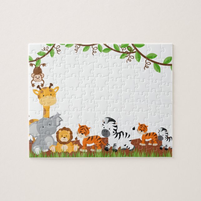 Quebra-cabeça bonitos dos animais do bebê da selva (Horizontal)