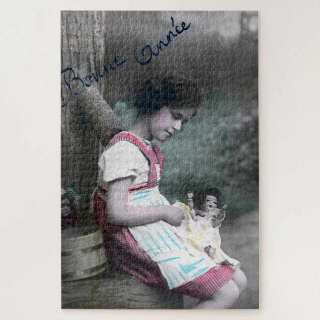 Quebra-cabeça Bonne Année Vintage Girl com Dolll (Vertical)