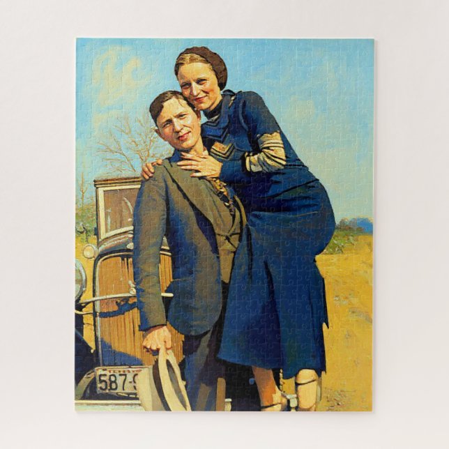 Quebra-cabeça Bonnie Parker Clyde Barrow 1933 Faux Painting (Vertical)