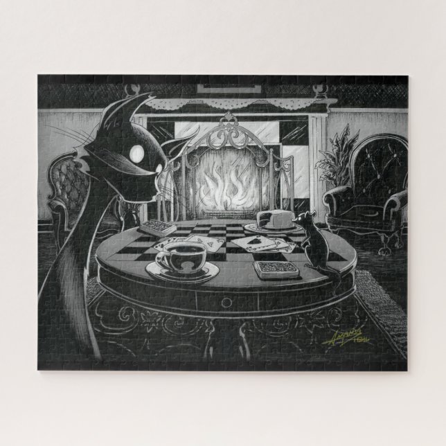 Quebra-cabeça Boo Kitty Plays Cards Jigsaw Puzzle (Horizontal)