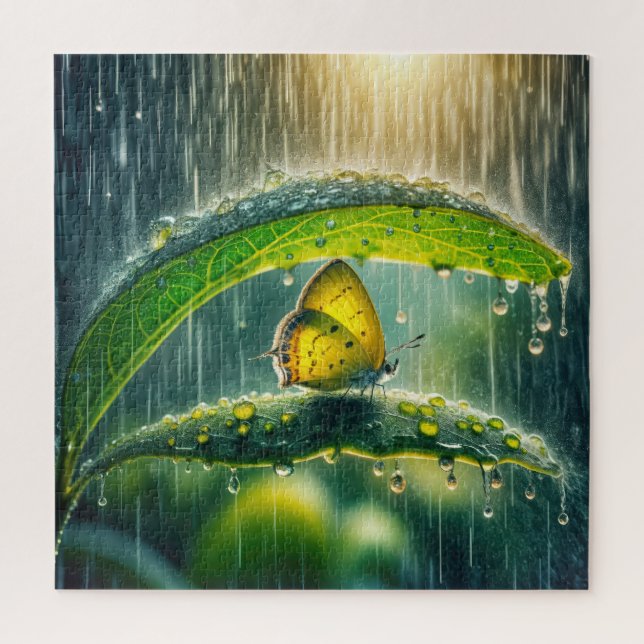 Quebra-cabeça Borboleta Amarela em um Chá de chuva (Vertical)