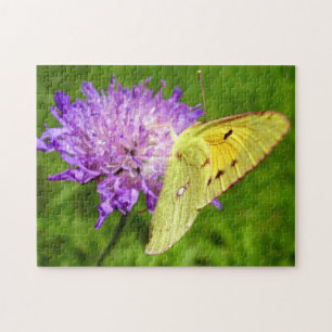 Quebra-cabeça Borboleta Amarela Nublada Foto Puzzle e Caixa de P