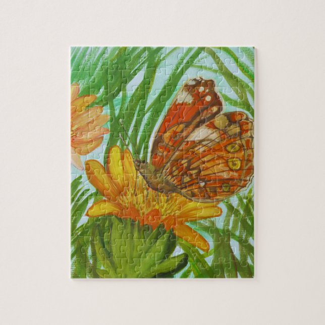 Quebra-cabeça borboleta aquarela no jardim (Vertical)