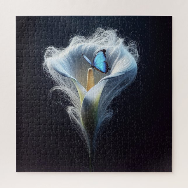 Quebra-cabeça Borboleta Azul Comum Morpho Em Lily (Vertical)