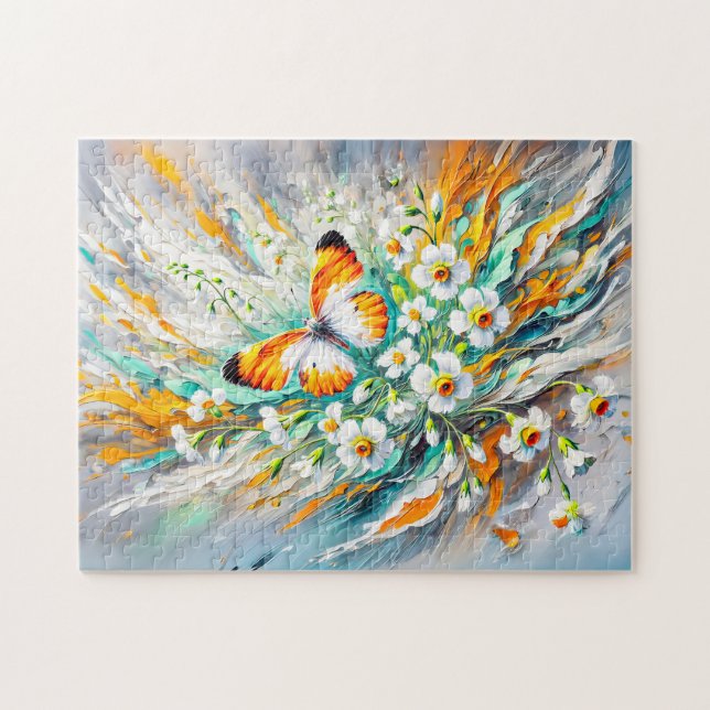 Quebra-cabeça Borboleta de Ponta Laranja com Pintura a Óleo de D (Horizontal)