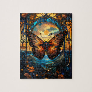 Quebra-cabeça borboleta de vidro colorido de ornamentado