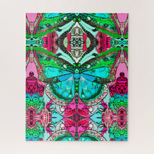 Quebra-cabeça Borboleta e Medallion Batik Padrões em Turquesa