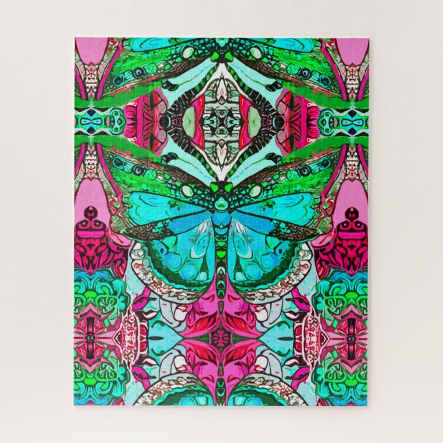 Quebra-cabeça Borboleta e Medallion Batik Padrões em Turquesa (Vertical)