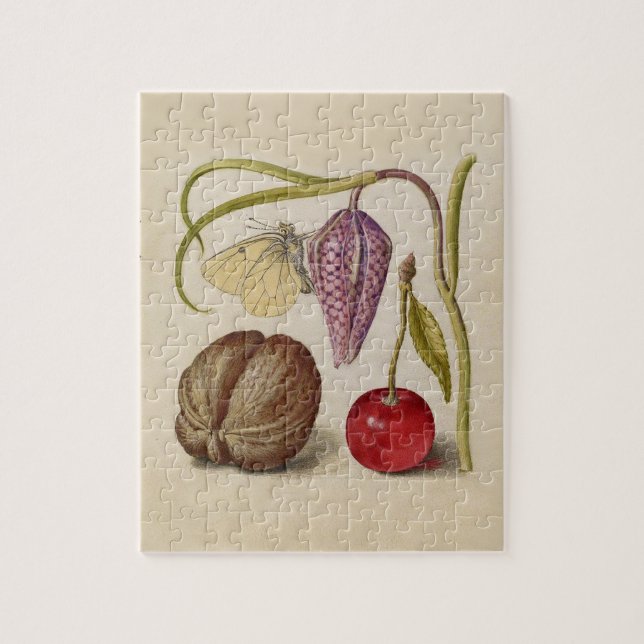 Quebra-cabeça Borboleta Flor de Noz Flor, Cereja, Aquarela (Vertical)