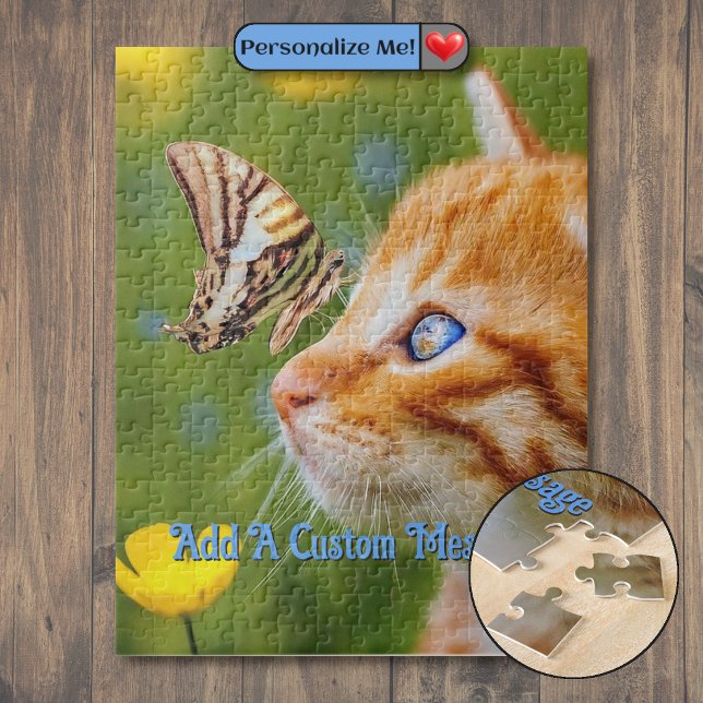 Quebra-cabeça Borboleta Listrada com Gatinho Laranja (Orange Kitten Striped Butterfly Jigsaw Puzzle)