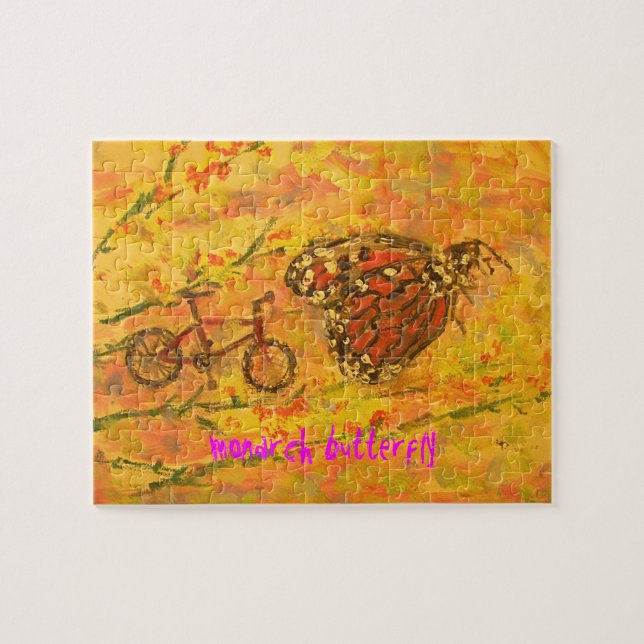 Quebra-cabeça borboleta monarca e arte de bicicleta (Horizontal)
