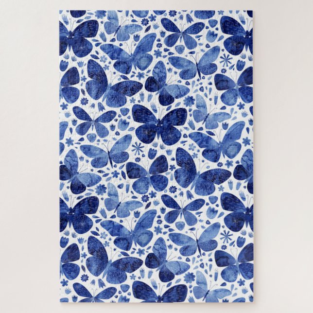 Quebra-cabeça Borboletas Aquarela Azul (Vertical)
