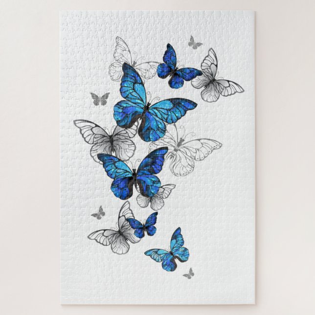 Quebra-cabeça Borboletas Azuis Voadoras Morpho (Vertical)