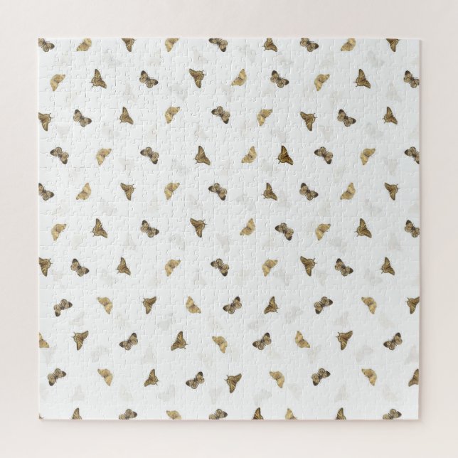 Quebra-cabeça Borboletas Douradas Brancas Elegantes (Vertical)