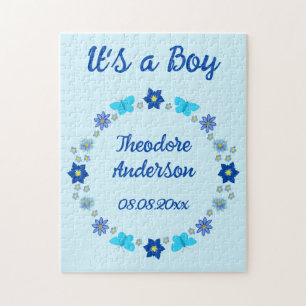 Quebra-cabeça Borboletas e flores do menino azul personalizadas