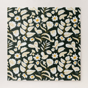 Quebra-cabeça Borboletas e flores: Padrão de Verão de Doodle.