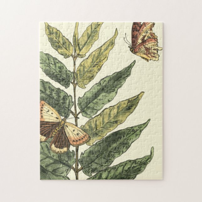 Quebra-cabeça Borboletas e folhas com quadro preto (Vertical)