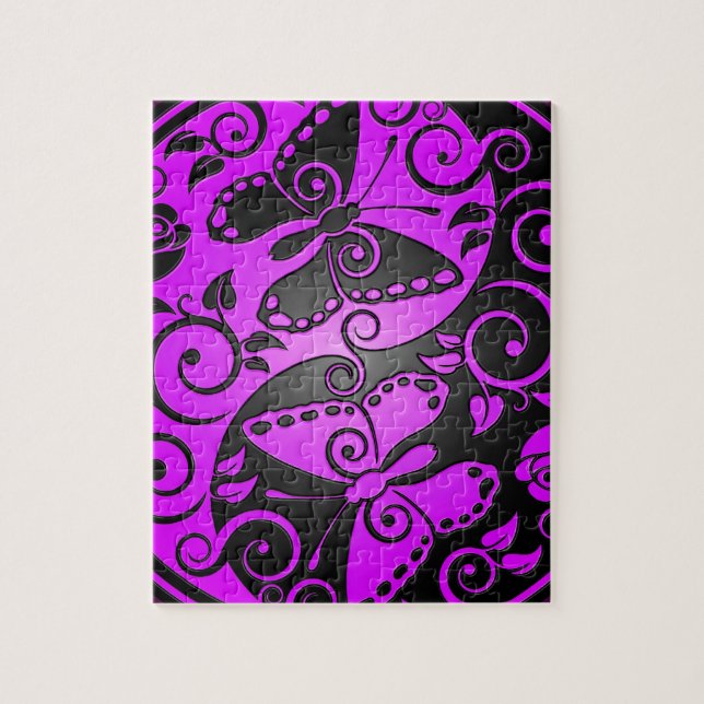 Quebra-cabeça Borboletas, roxo & preto de Yin Yang (Vertical)