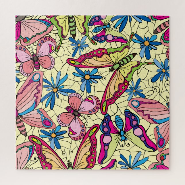 Quebra-cabeça Borboletas Sobre Flores Vista de Prados (Vertical)