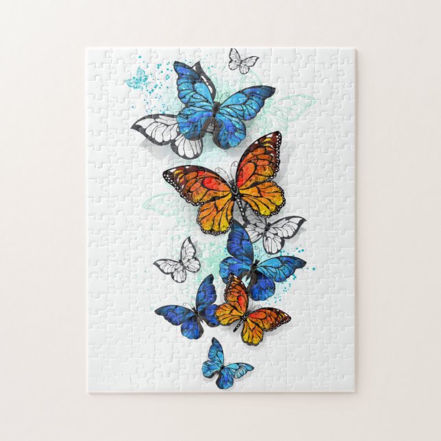 Quebra-cabeça Borboletas voadoras Morpho e Monarca (Vertical)