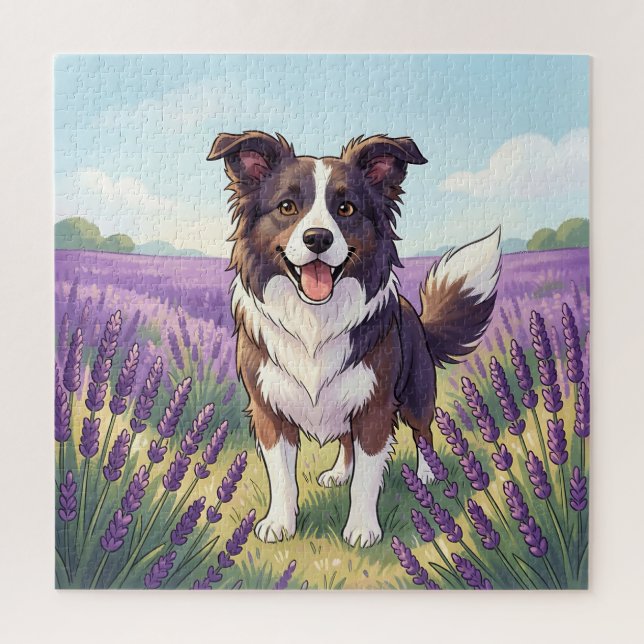 Quebra-cabeça Borda Collie Feliz Campo de Lavanda (Vertical)