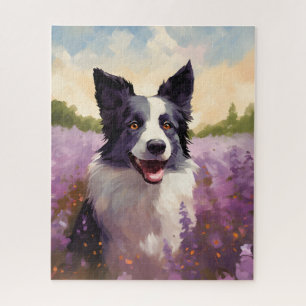 Quebra-cabeça Borda Collie no campo de Lavanda