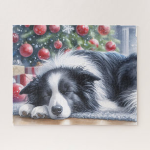 Quebra-cabeça Borda de Água Collie Dormindo Natal