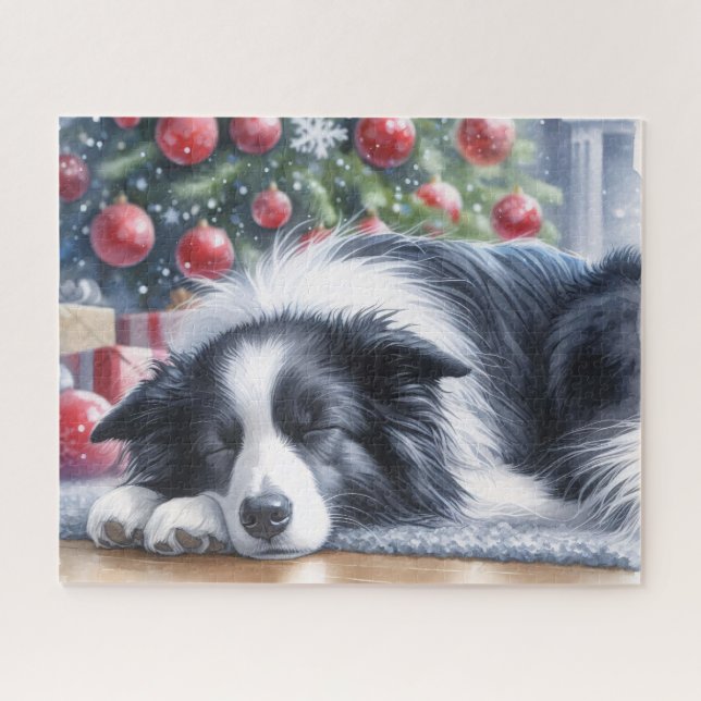 Quebra-cabeça Borda de Água Collie Dormindo Natal (Horizontal)