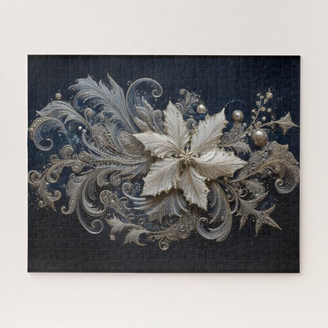 Quebra-cabeça Bordados de Poinsettia de Prata e Pérolas (Horizontal)