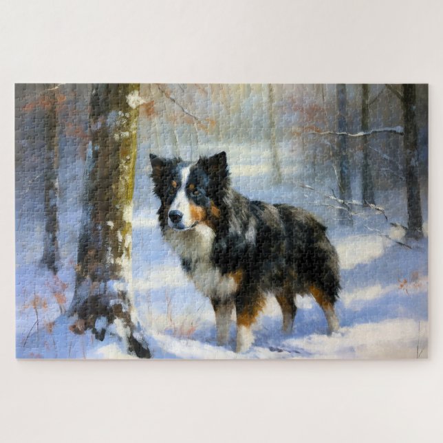Quebra-cabeça Border Collie Deixe Nevar Natal (Horizontal)