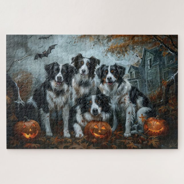 Quebra-cabeça Border Collie Halloween Night Doggy Delight (Horizontal)