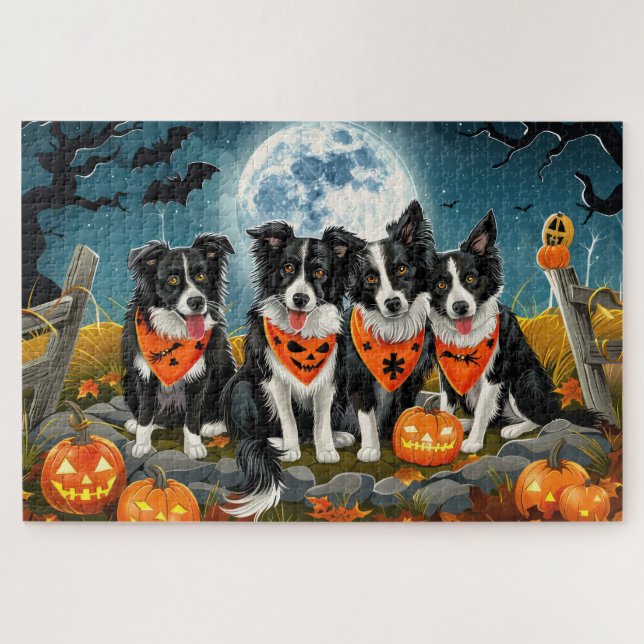Quebra-cabeça Border Collie Halloween Spooky (Horizontal)