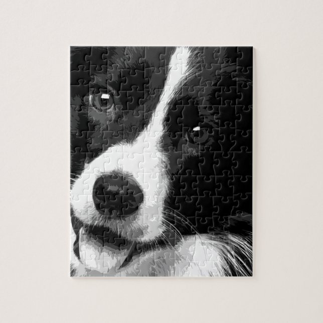 Quebra-cabeça Border collie preto e branco (Vertical)
