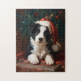 Quebra-cabeça Border Collie Puppy Christmas Painting Jigsaw Pu