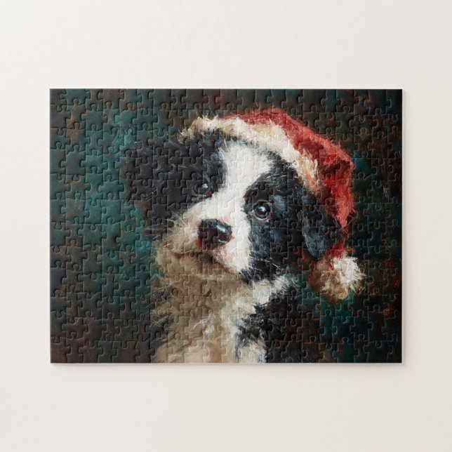 Quebra-cabeça Border Collie Puppy Christmas Portrait (Horizontal)