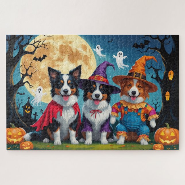Quebra-cabeça Bordo Cachorros Pumpkin Halloween Engraçado (Horizontal)