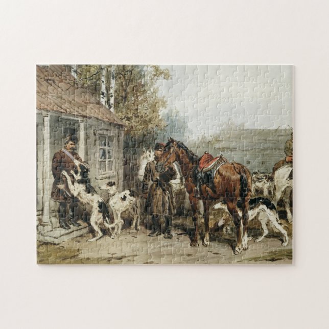 Quebra-cabeça Borzoi de Arte Russa Vintage (Horizontal)