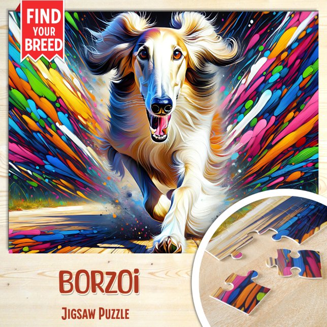 Quebra-cabeça Borzoi Dog Portrait Acrylic Art Impressão (Criador carregado)