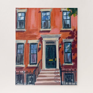 Quebra-cabeça Boston Brownstones Massachusetts Aquarela