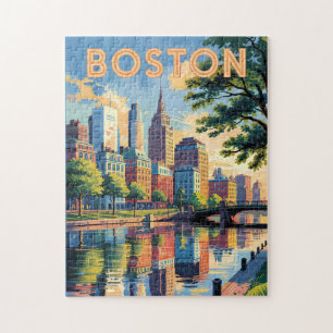 Quebra-cabeça Boston Massachusetts Skyline Viagem Art Vintage