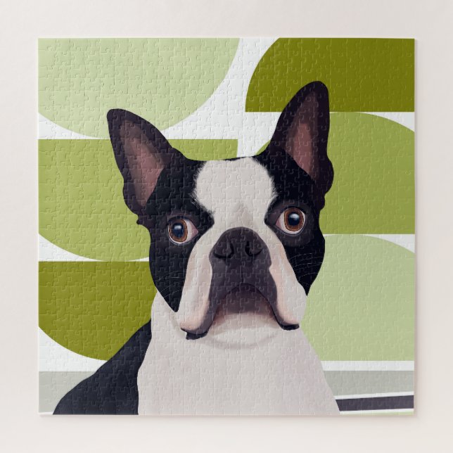 Quebra-cabeça Boston Terrier Dog - Geométrico Verde (Vertical)