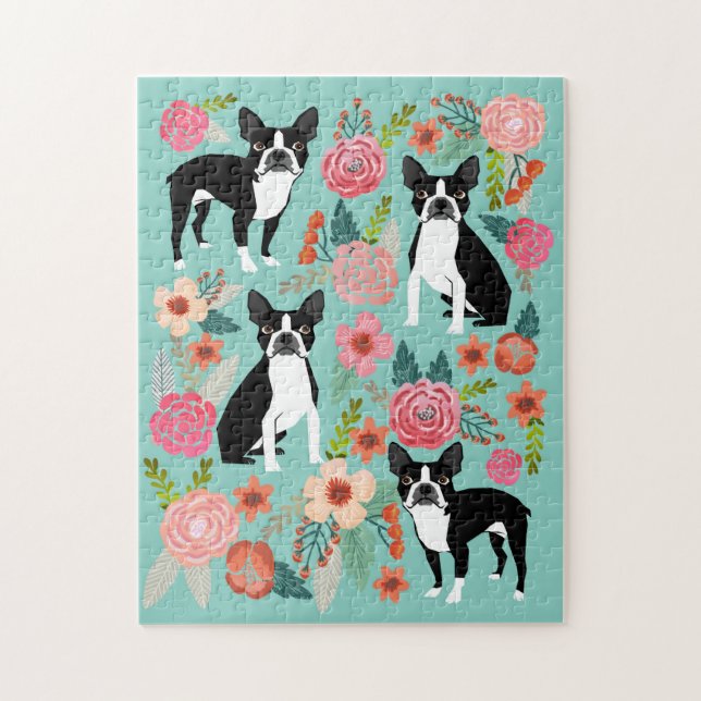 Quebra-cabeça Boston Terrier Dogs Floral (Vertical)