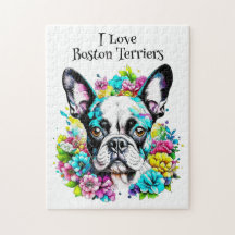 Boston Terrier e Flowers