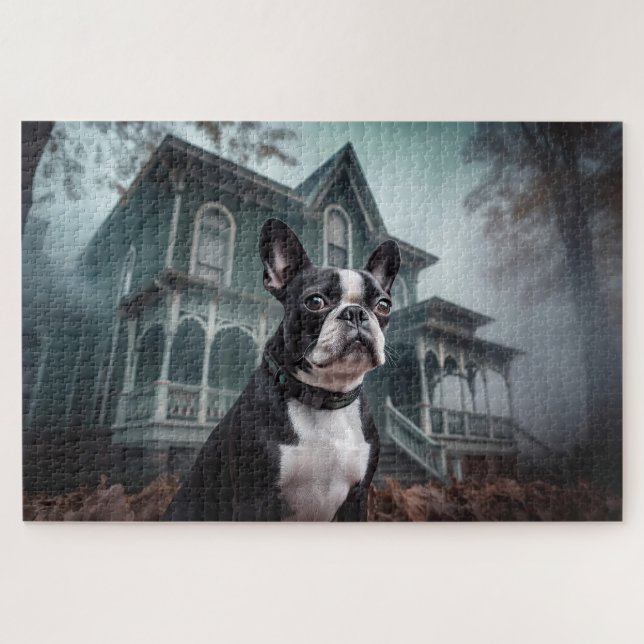Quebra-cabeça Boston Terrier Halloween Scary (Horizontal)